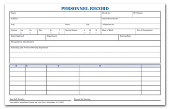 Personnel Record Cards
