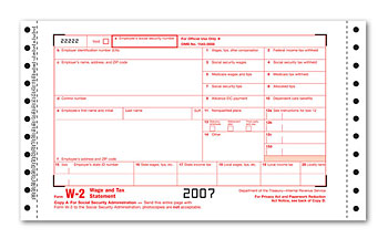 1 Wide Cont W-2 4 Part Carbonless