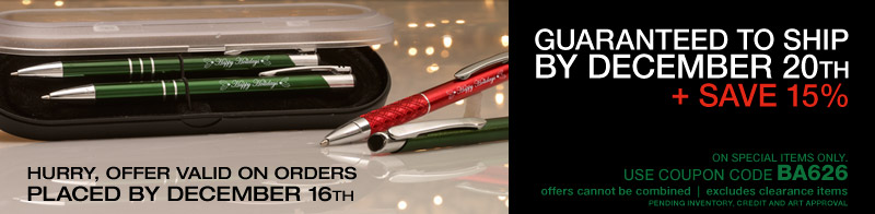 Guaranteed to Ship by December 20th + Save 15% - Use Coupon Code BA626 - Offer valid on orders placed by December 16th