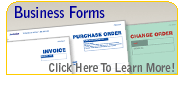 Business forms including invoices, purchase orders, statements and change of work orders.