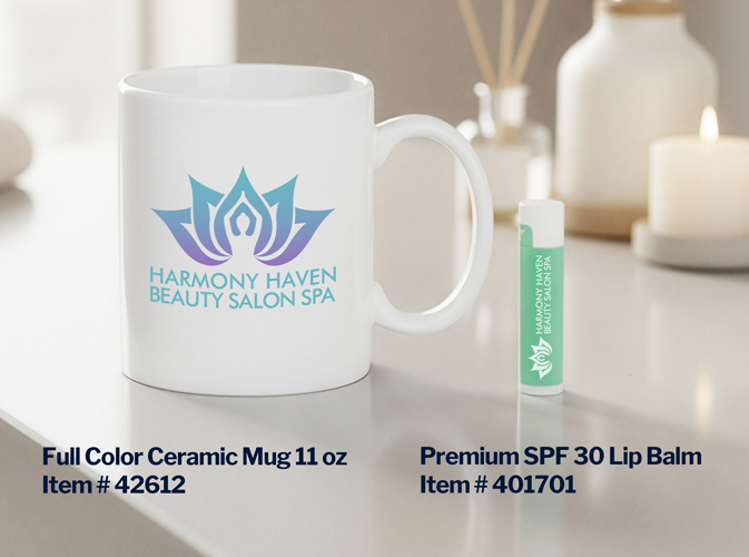 Custom mugs and lip balm