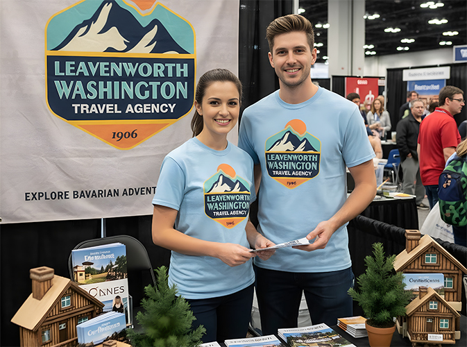 Employees working a tradeshow booth